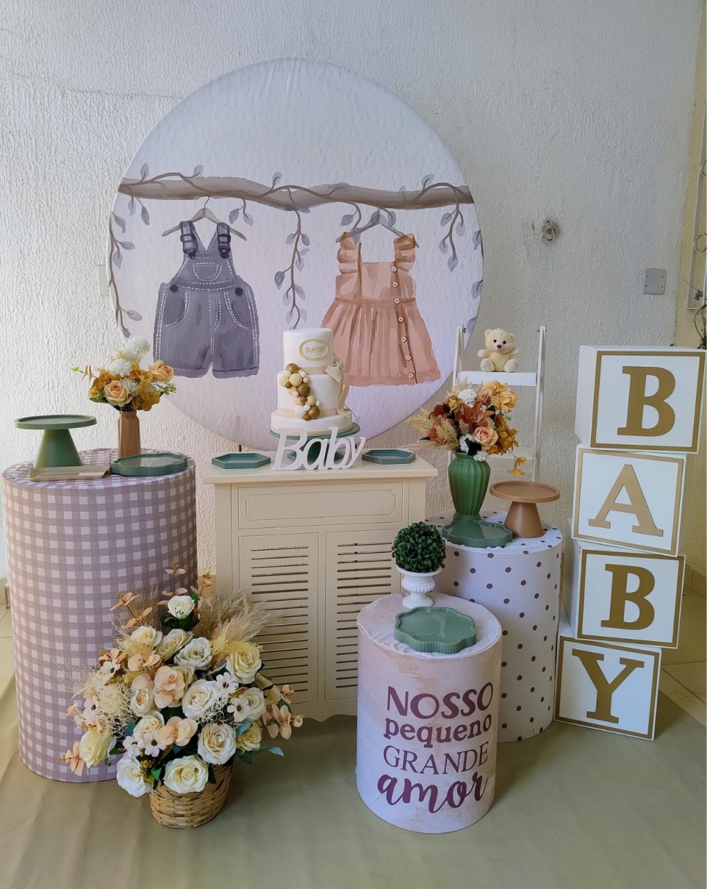 Kit Pegue E Monte Chá Revelação Rústico Com Escadinha E Cubo Baby - Premium  - Neide Locações pegue e Monte 
