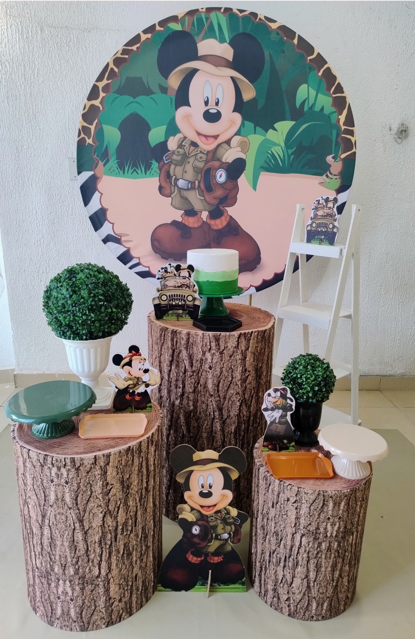 Kit Pegue E Monte Mickey Safari Com Display E Escadinha - Clássico - Neide Locações pegue e Monte 