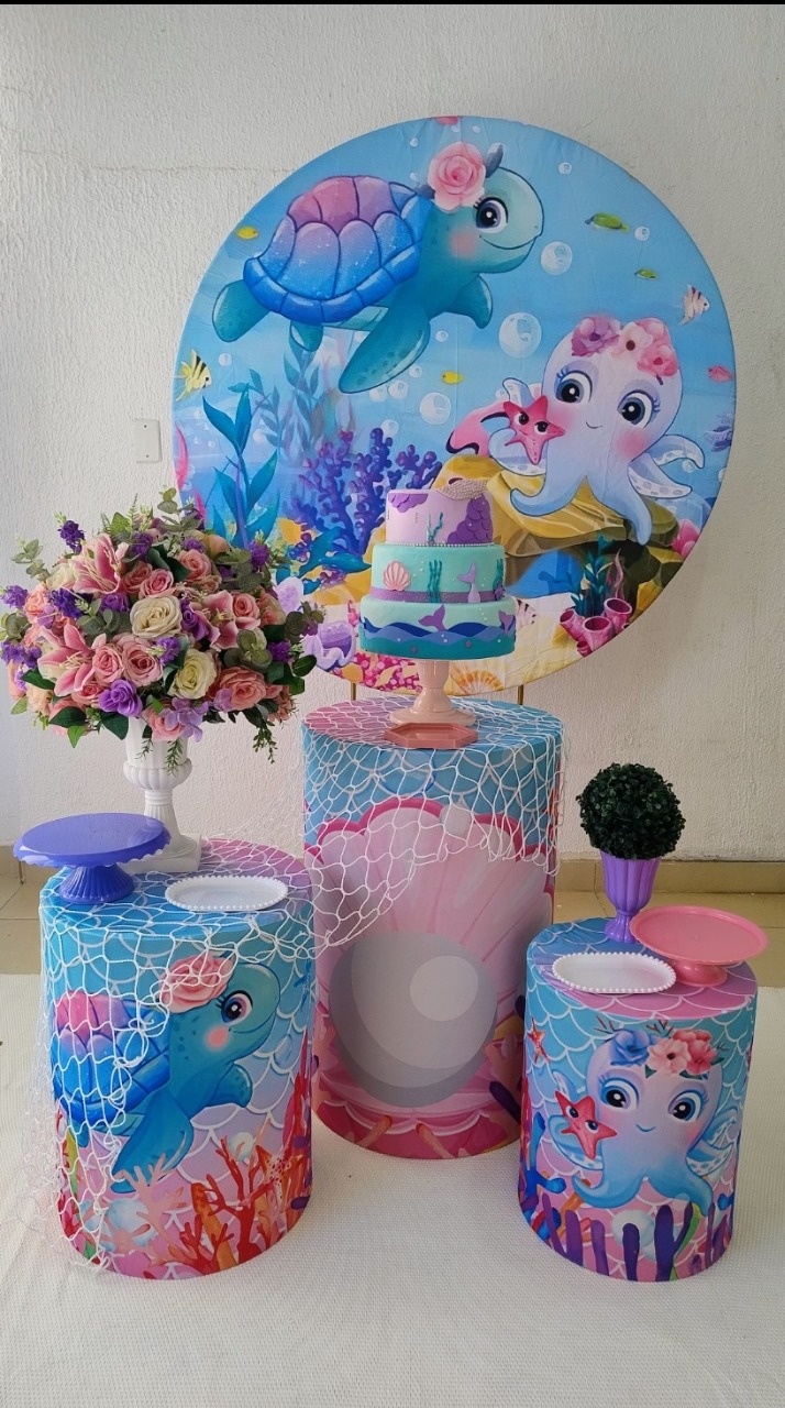 Kit Pegue E Monte Fundo Do Mar Cute Rosa Com Rede Decorativa - Clássico  - Neide Locações pegue e Monte 
