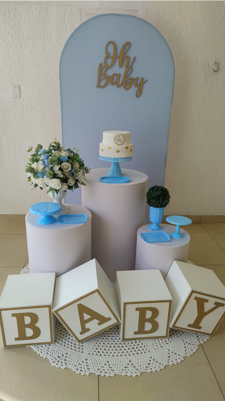 Kit Pegue E Monte Clean Oh Baby Azul Com Com Cilindros Capa Lisa Branca E Cubo Baby - Neide Locações pegue e Monte 
