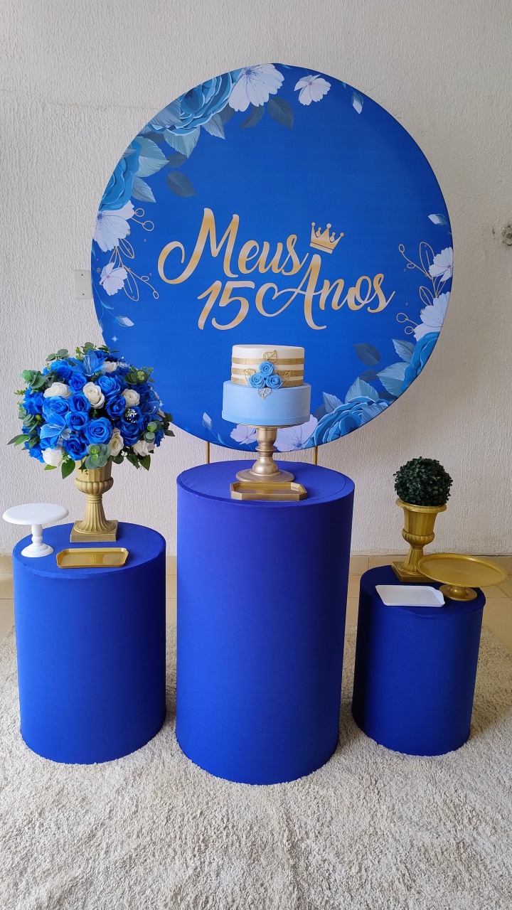Kit Pegue E Monte Meus 15 Anos Azul, Dourado E Branco - Clássico - Neide Locações pegue e Monte 