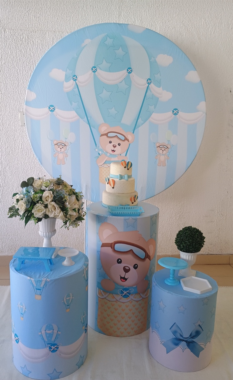 Kit Pegue E Monte Chá de Bebê Menino Urso Baloeiro - Clássico - Neide Locações pegue e Monte 