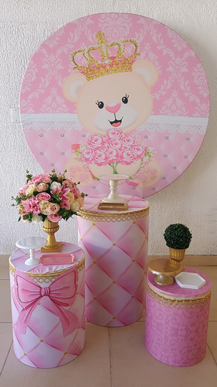 Kit Pegue E Monte Chá de Bebê Menina Ursinha Rosa - Clássico - Neide Locações pegue e Monte 