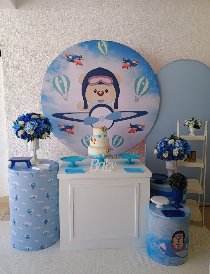 Kit Pegue E Monte Chá de Bebê Menino Urso Aviador - Luxo - Neide Locações pegue e Monte 