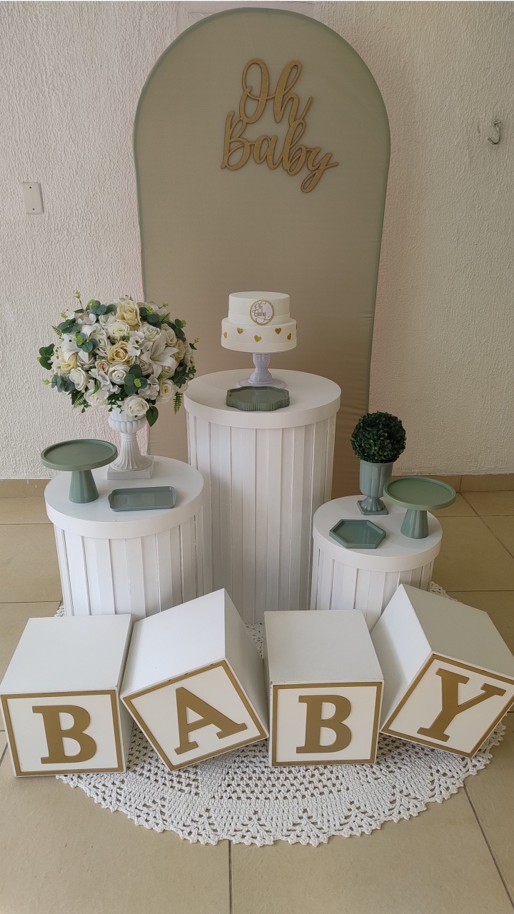 Kit Pegue E Monte Clean Oh Baby Verde Eucalípto Com Cilindros Ripados E Cubo Baby - Neide Locações pegue e Monte 