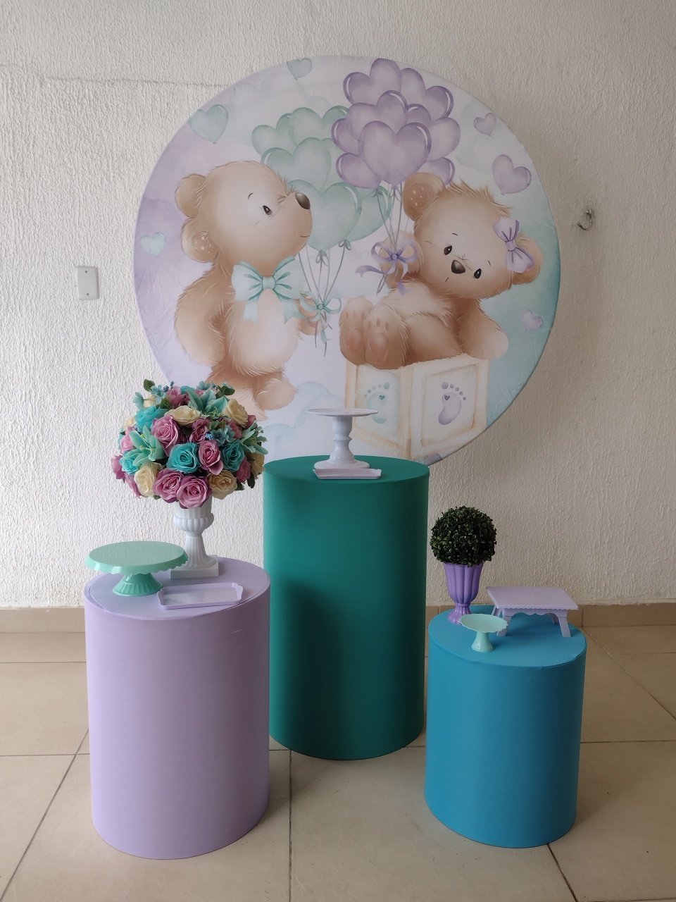 Kit Pegue E Monte Chá de Bebê Ursinhos Baby Aquarela Com Balões - Tradicional - Neide Locações pegue e Monte 