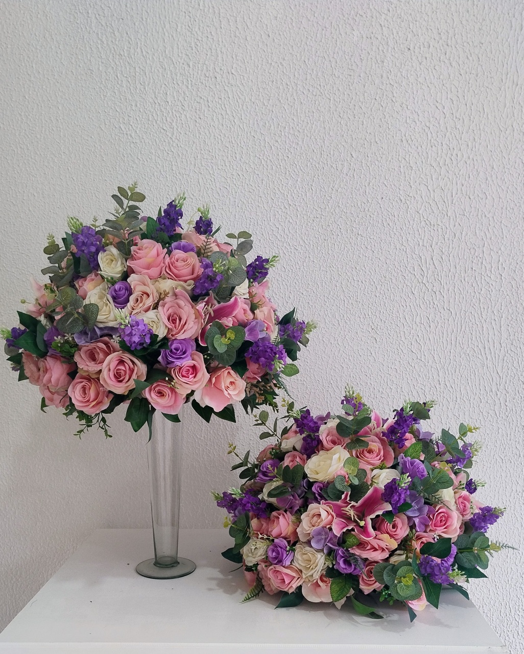 Arranjo Permanente de Flores Artificiais Rosa E Lilás Tamanho P - Neide Locações pegue e Monte 