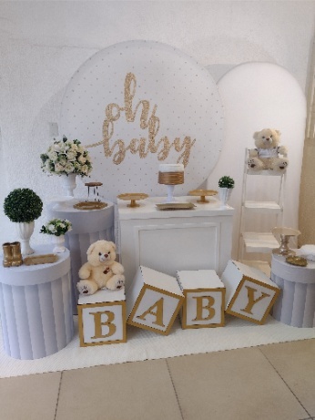 Kit Pegue E Monte Chá de Bebê Ou Chá Revelação Oh Baby Branco - Luxo - Neide Locações pegue e Monte 