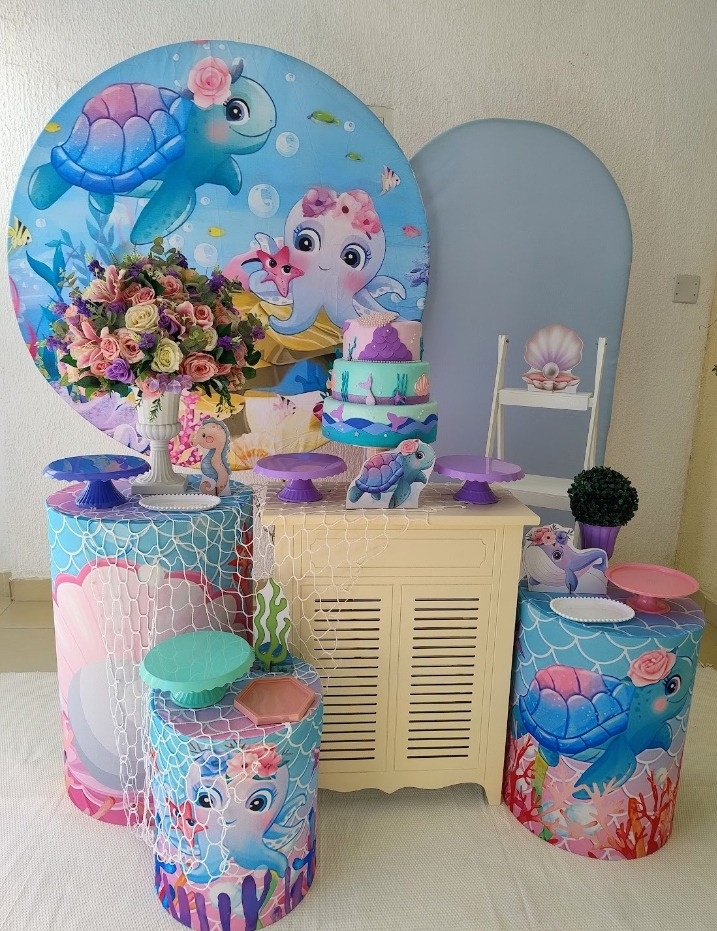 Kit Pegue E Monte Fundo Do Mar Cute Rosa - Luxo - Neide Locações pegue e Monte 