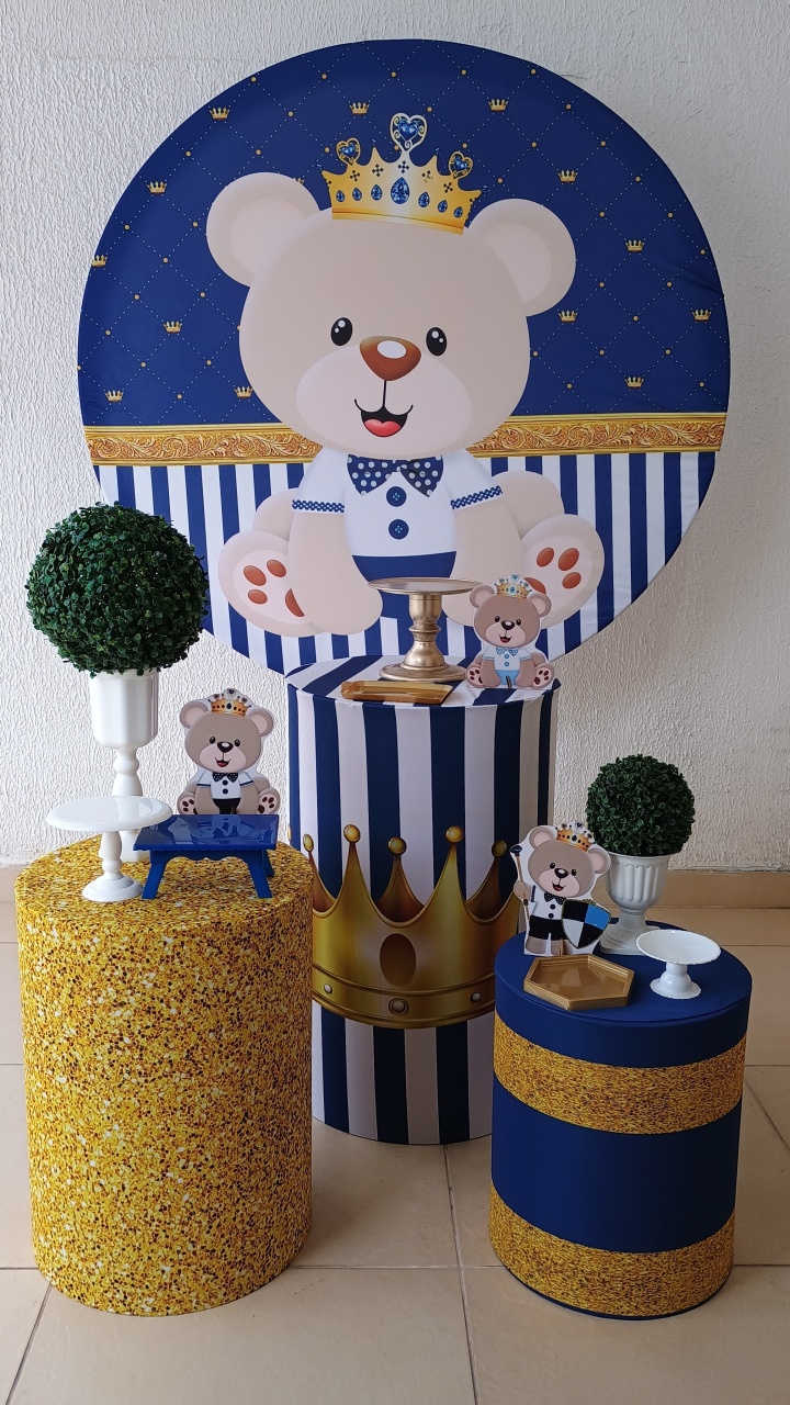 Kit Pegue E Monte Chá de Bebê Ursinho Azul Realeza - Tradicional - Neide Locações pegue e Monte 