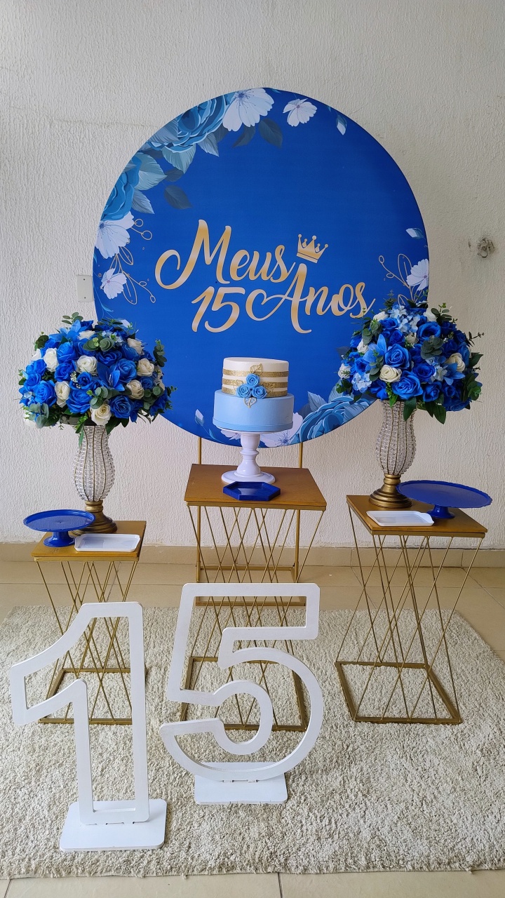 Kit Pegue E Monte Meus 15 Anos Azul Com Número 15 Em Mdf Branco - Neide Locações pegue e Monte 