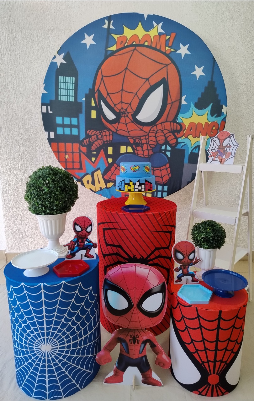 Kit Pegue E Monte Com Escadinha Para Lembrancinhas E Displays Homem Aranha Spiderman Baby - Clássico - Neide Locações pegue e Monte 