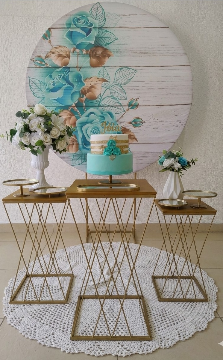 Kit Pegue E Monte Intimista Romântico Floral Azul Tiffany Com Trio de Mesa Teia Treliça Para Casamento Noivado Bodas Aniversário - Neide Locações pegue e Monte 