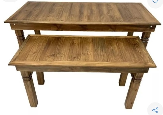Kit / Conjunto de Mesa de Madeira Rústica Para Festa - Neide Locações pegue e Monte 