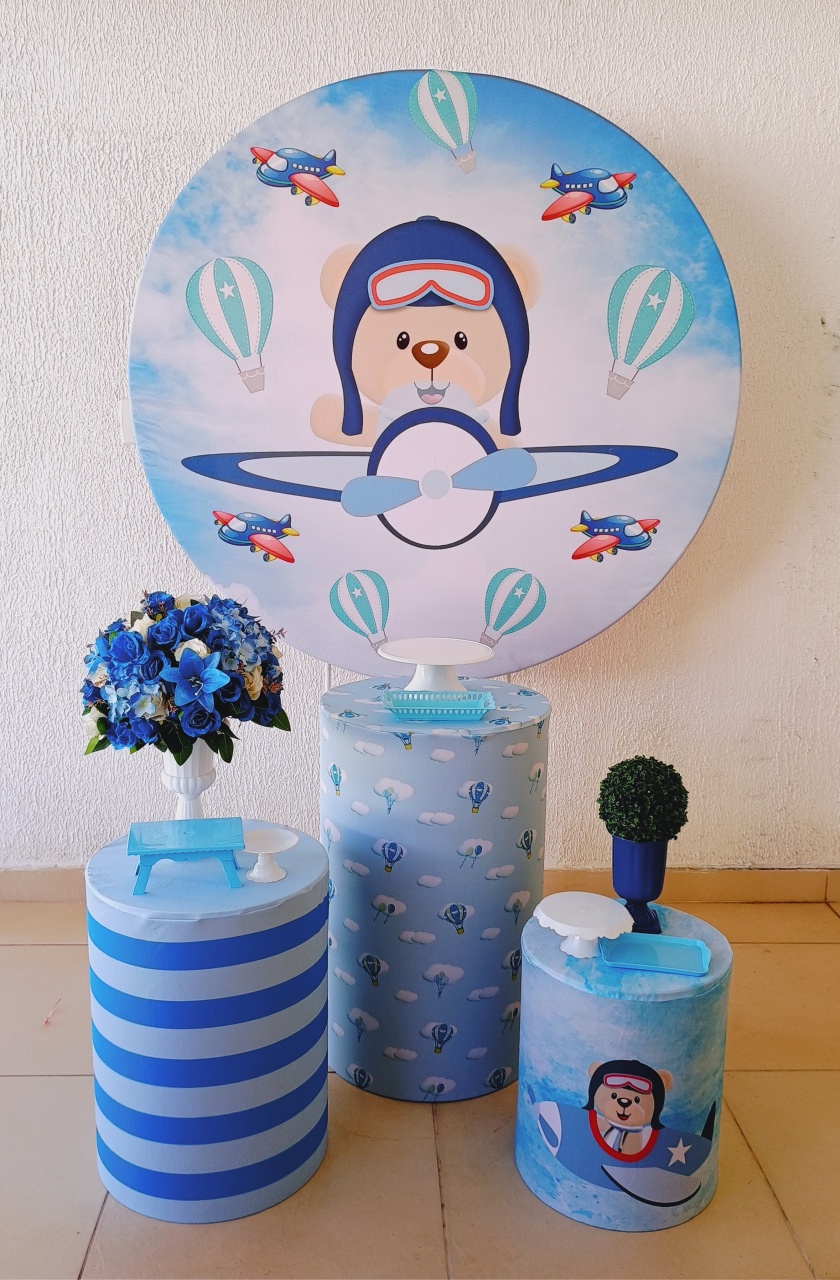 Kit Pegue E Monte Chá de Bebê Menino Urso Aviador - Tradicional - Neide Locações pegue e Monte 