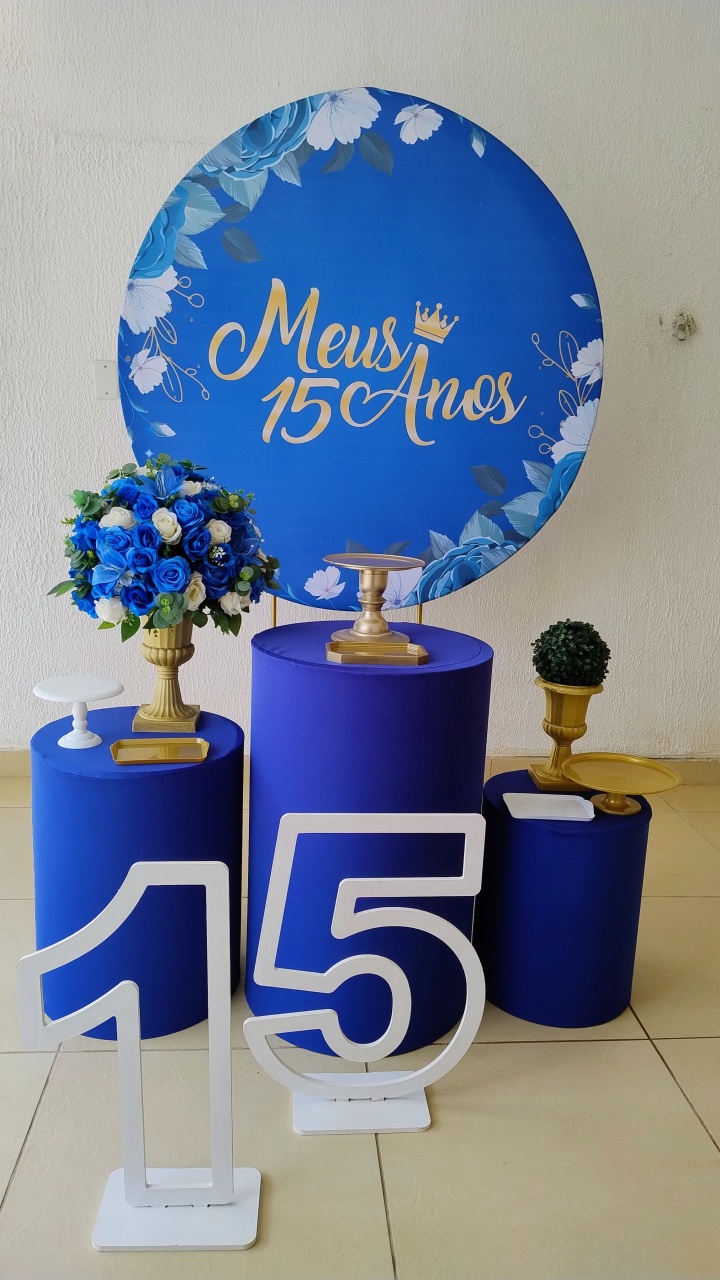 Kit Pegue E Monte Meus 15 Anos Azul, Dourado E Branco Com Número 15 Em Mdf Branco - Tradicional - Neide Locações pegue e Monte 