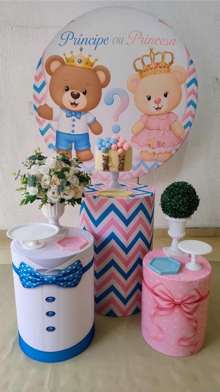Kit Pegue E Monte Chá de Bebê Ou Revelação Ursos Príncipe Ou Princesa - Clássico - Neide Locações pegue e Monte 