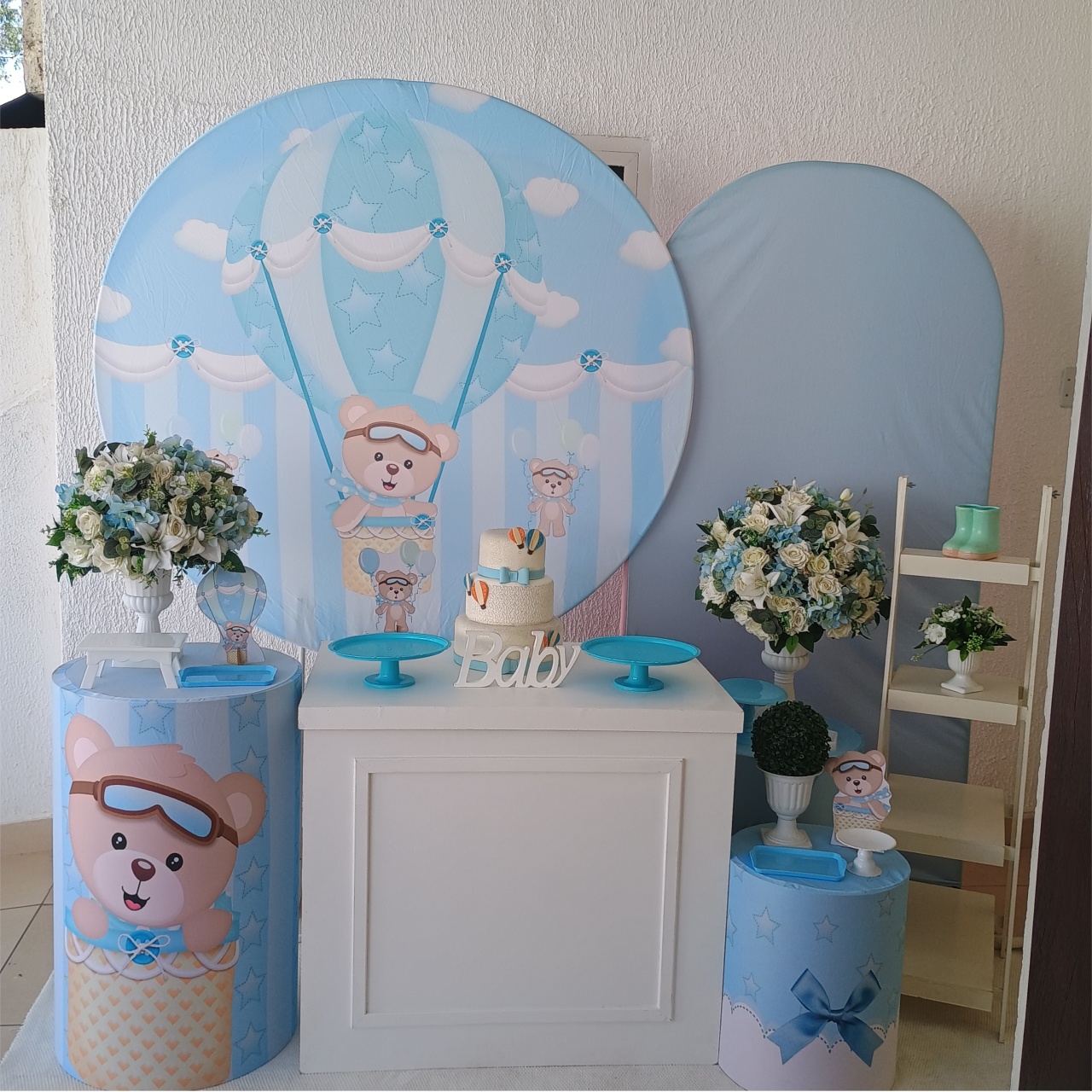 Kit Pegue E Monte Chá de Bebê Menino Urso Baloeiro Com Display - Luxo - Neide Locações pegue e Monte 