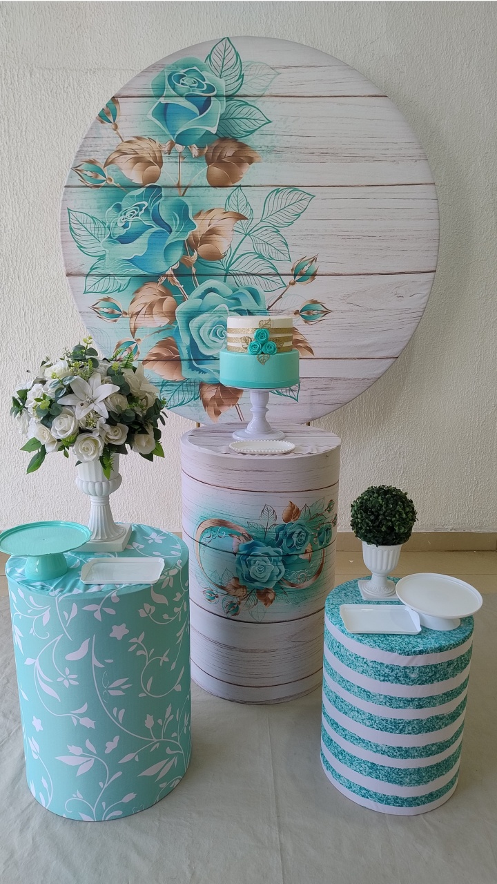 Kit Pegue E Monte Intimista Romântico Floral Azul Tiffany Para Casamento Noivado Bodas Aniversário - Clássico - Neide Locações pegue e Monte 