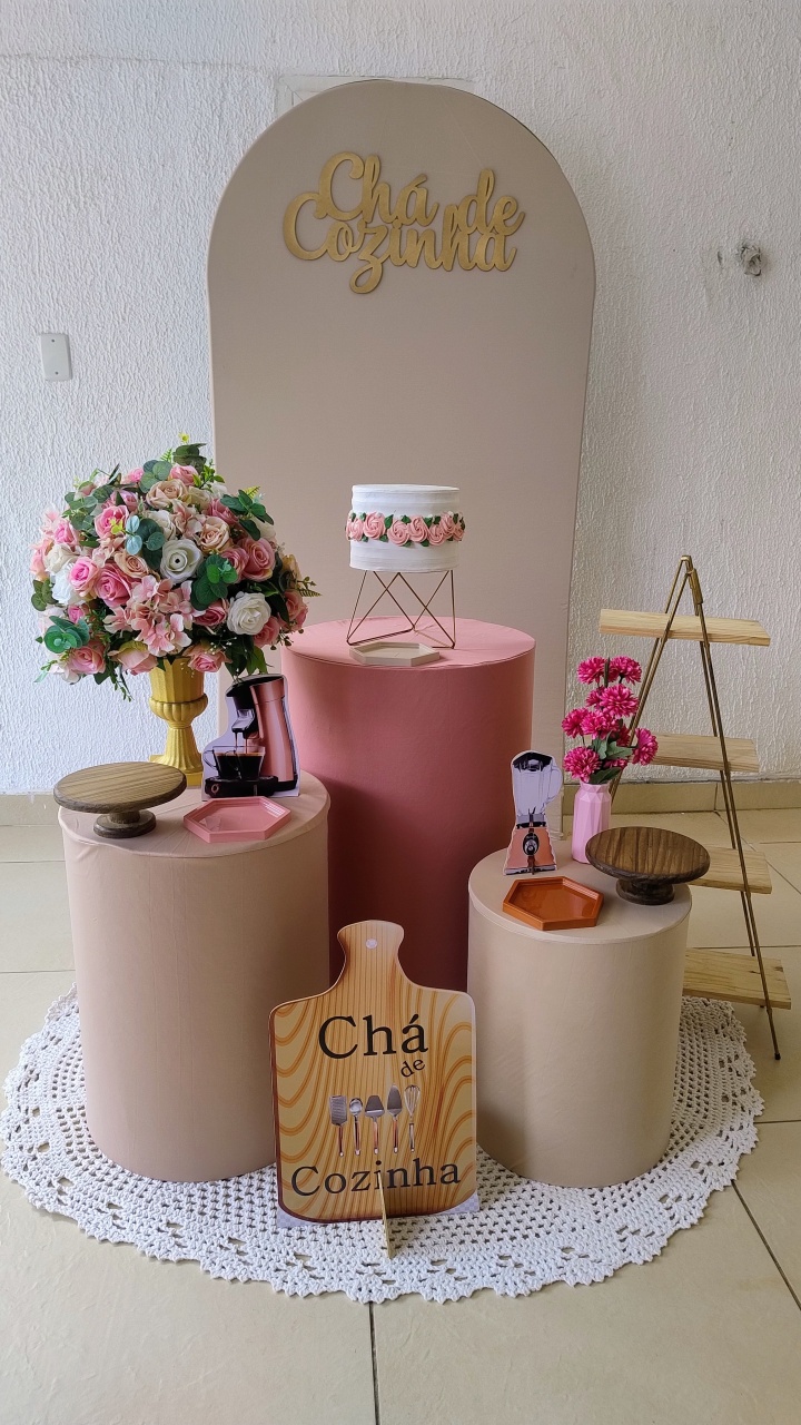 Kit Pegue E Monte Chá de Cozinha, Chá de Casa Nova Bege E Rose - Neide Locações pegue e Monte 