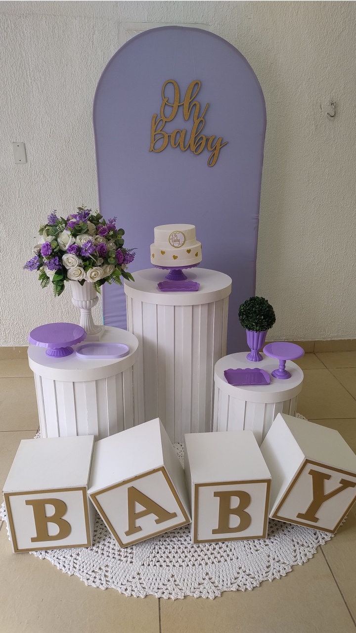 Kit Pegue E Monte Clean Oh Baby Lilás Com Cilindros Ripados E Cubo Baby - Neide Locações pegue e Monte 