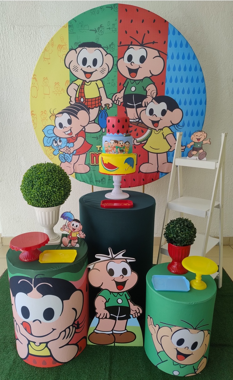 Kit Pegue E Monte Menino Turma da Mônica Com Escadinha Para Lembrançinha E Display - Clássico - Neide Locações pegue e Monte 
