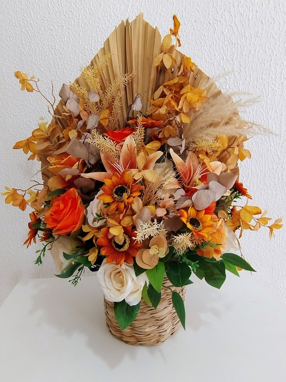 Cesto de Flores Permanentes Vintage Laranja  - Neide Locações pegue e Monte 