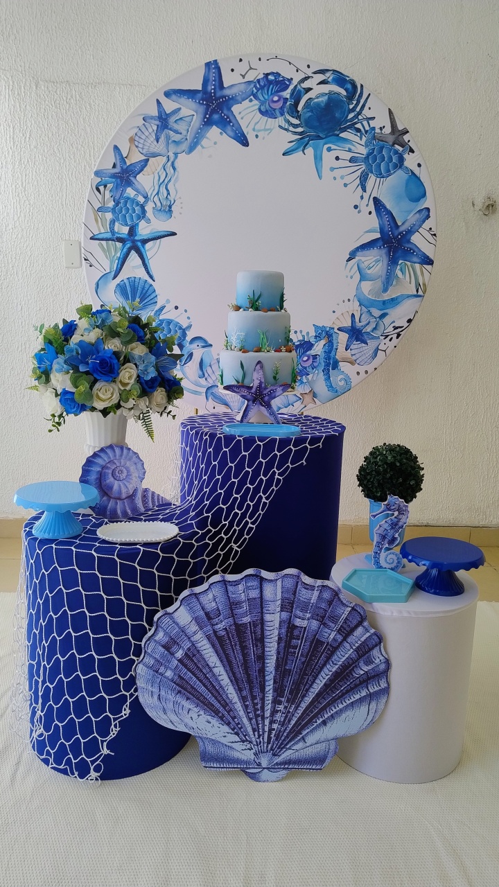 Kit Pegue E Monte Fundo Do Mar Oceano Com Displays E Rede Decorativa - Clássico  - Neide Locações pegue e Monte 