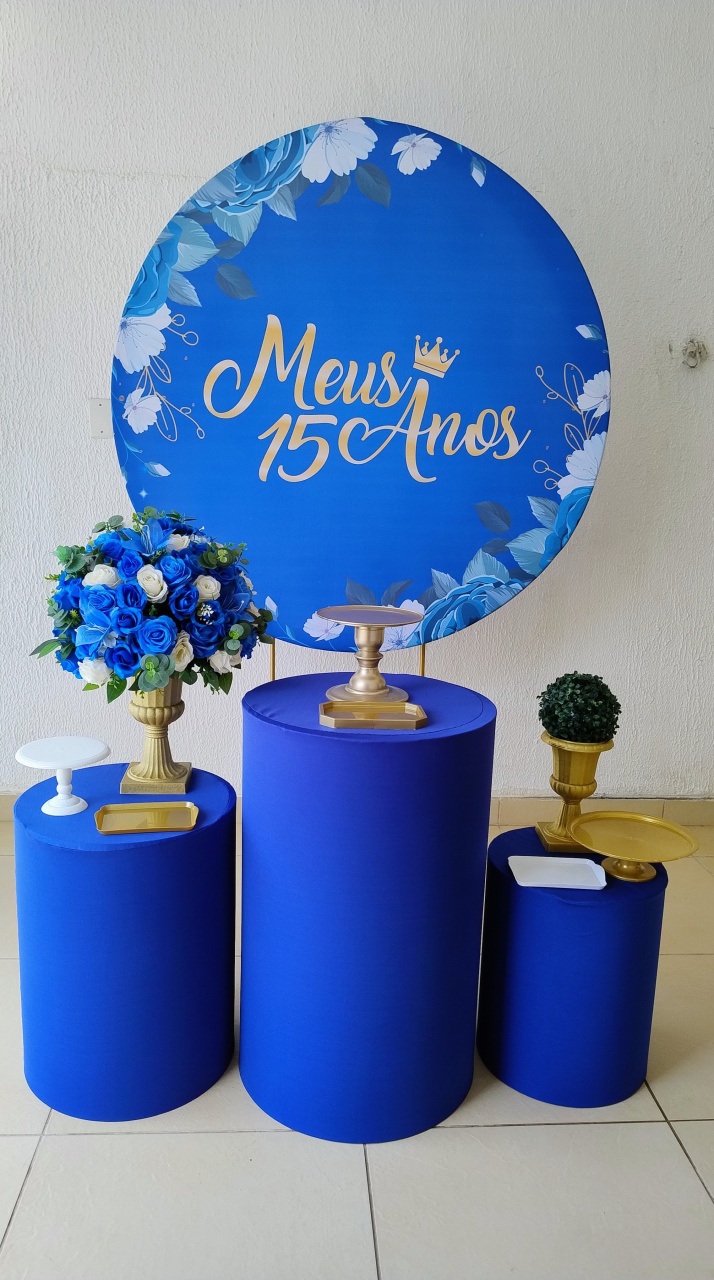 Kit Pegue E Monte Meus 15 Anos Azul, Dourado E Branco - Tradicional - Neide Locações pegue e Monte 