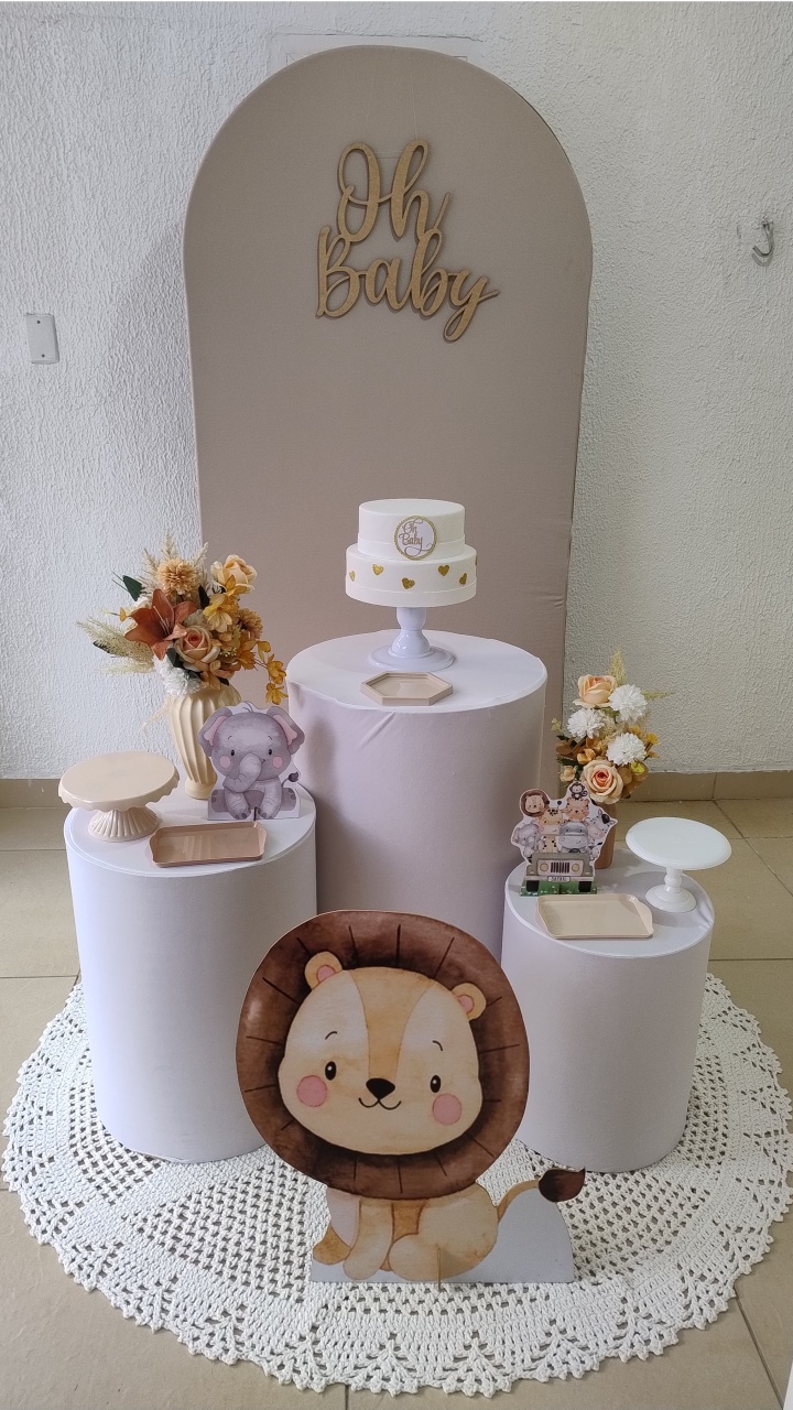 Kit Pegue E Monte Clean Oh Baby Bege Cilindros Capa Lisa Branca E Displays Safari - Neide Locações pegue e Monte 