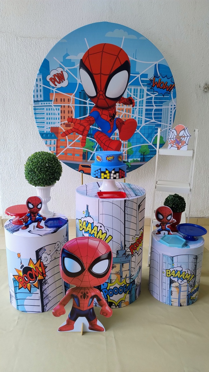 Kit Pegue E Monte - Homem Aranha Spiderman Hq Cute Baby Com Escadinha E Displays - Clássico - Neide Locações pegue e Monte 