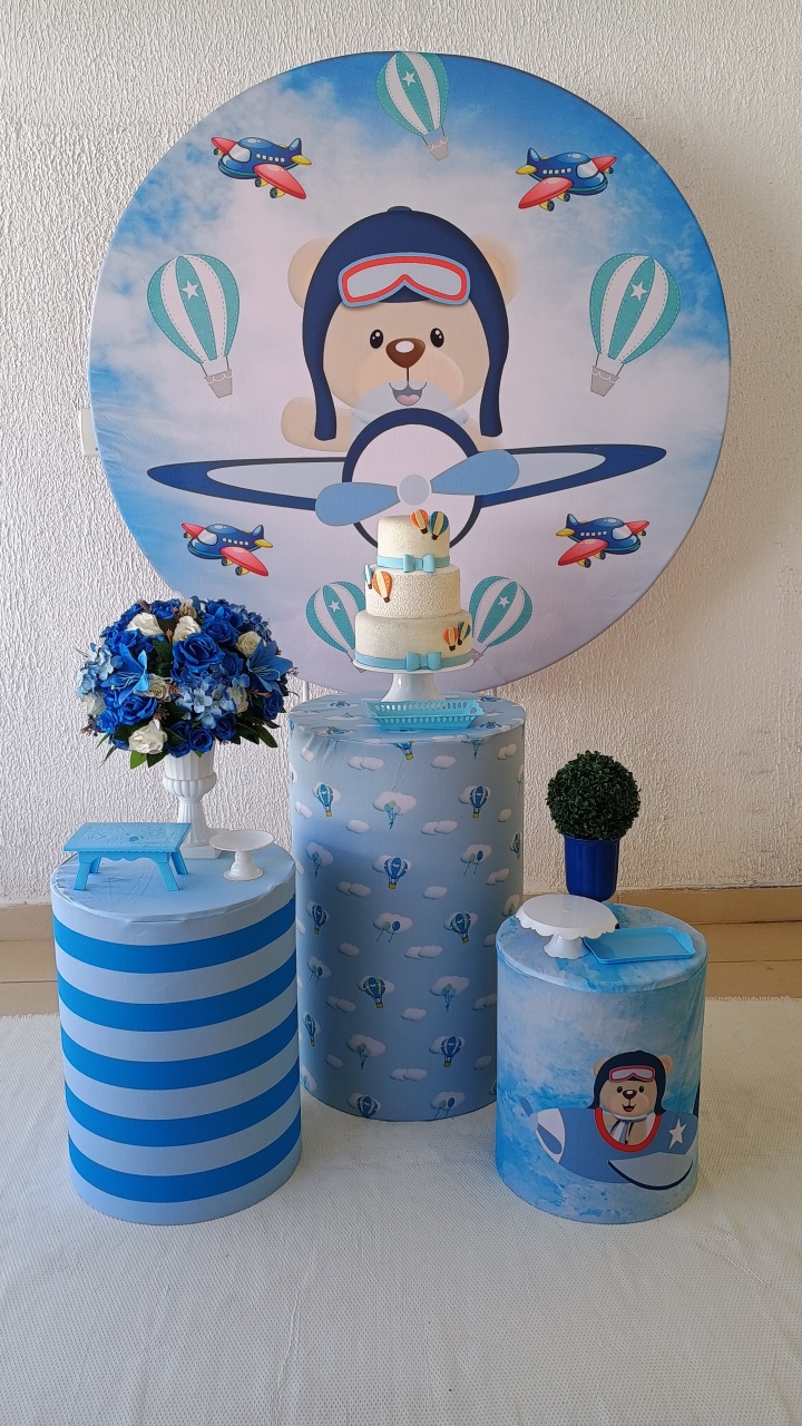 Kit Pegue E Monte Chá de Bebê Menino Urso Aviador - Clássico - Neide Locações pegue e Monte 