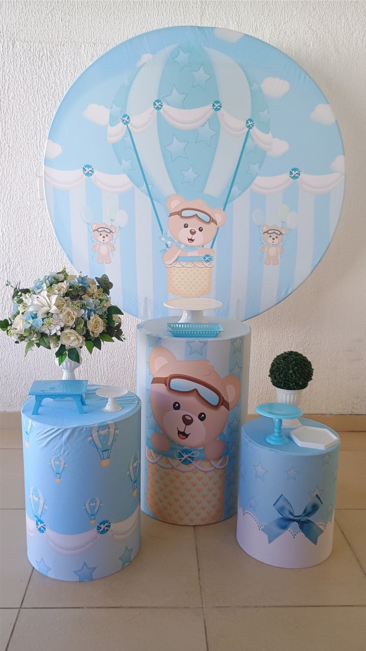 Kit Pegue E Monte Chá de Bebê Menino Urso Baloeiro - Tradicional - Neide Locações pegue e Monte 