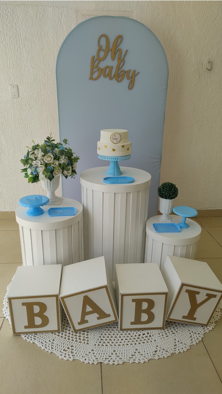 Kit Pegue E Monte Clean Oh Baby Azul Com Cilindros Ripados E Cubo Baby - Neide Locações pegue e Monte 