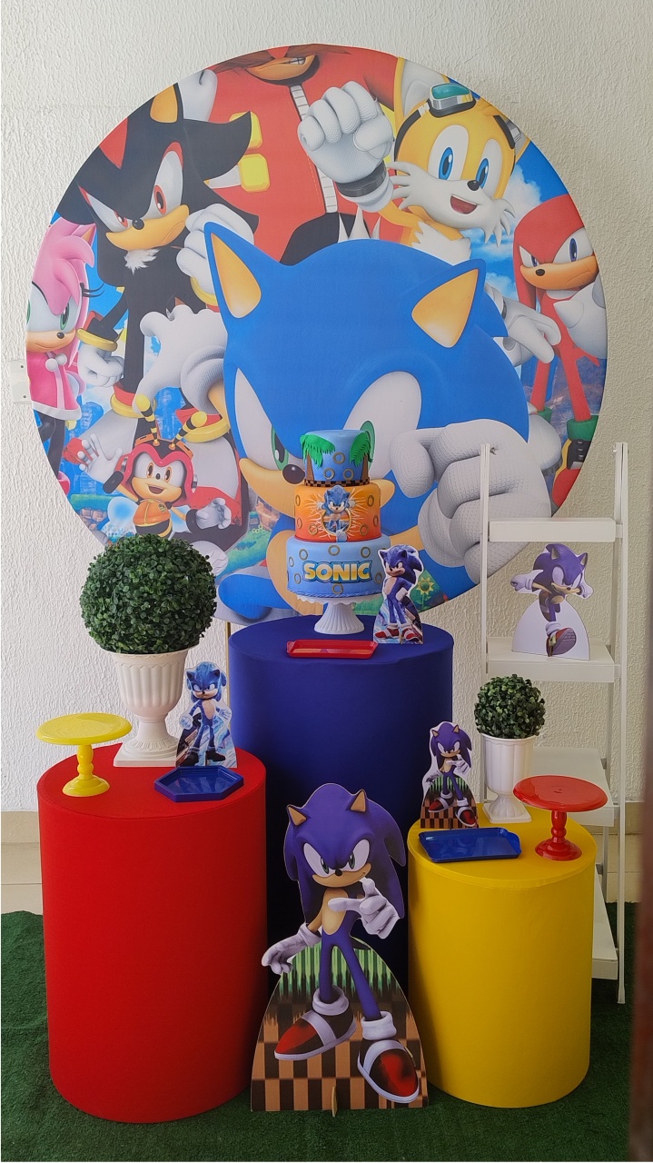 Kit Pegue E Monte Sonic E Turma Com Escadinha E Displays - Clássico - Neide Locações pegue e Monte 