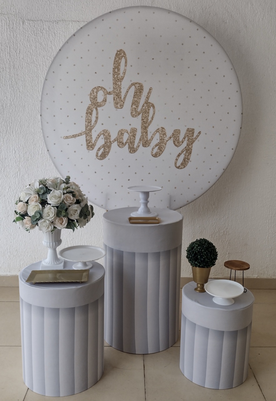 Kit Pegue E Monte Chá de Bebê Ou Chá Revelação Oh Baby Branco - Tradicional - Neide Locações pegue e Monte 