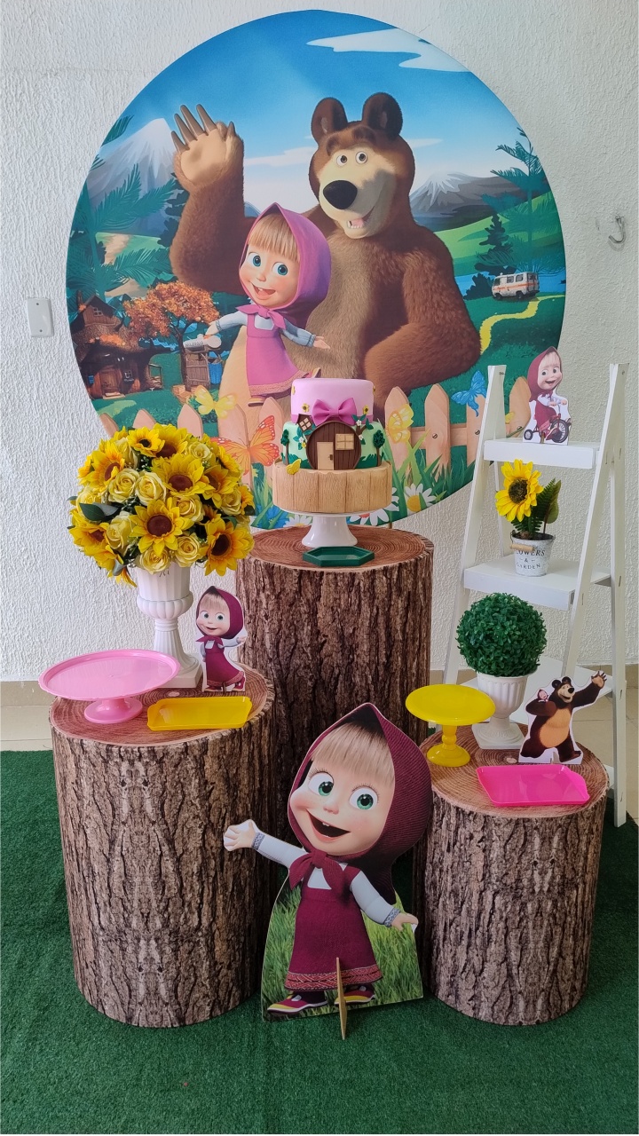 Kit Pegue E Monte Masha E O Urso Com Displays Versão Masha E Escadinha Para Lembrancinha - Clássico - Neide Locações pegue e Monte 