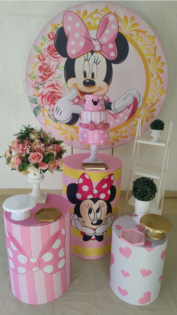Kit Pegue E Monte Com Escadinha Minnie Rosa - Clássico - Neide Locações pegue e Monte 