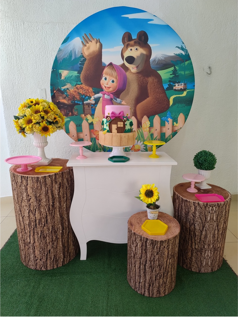 Kit Pegue E Monte Mesa Cômoda Branca Masha E O Urso - Premium - Neide Locações pegue e Monte 