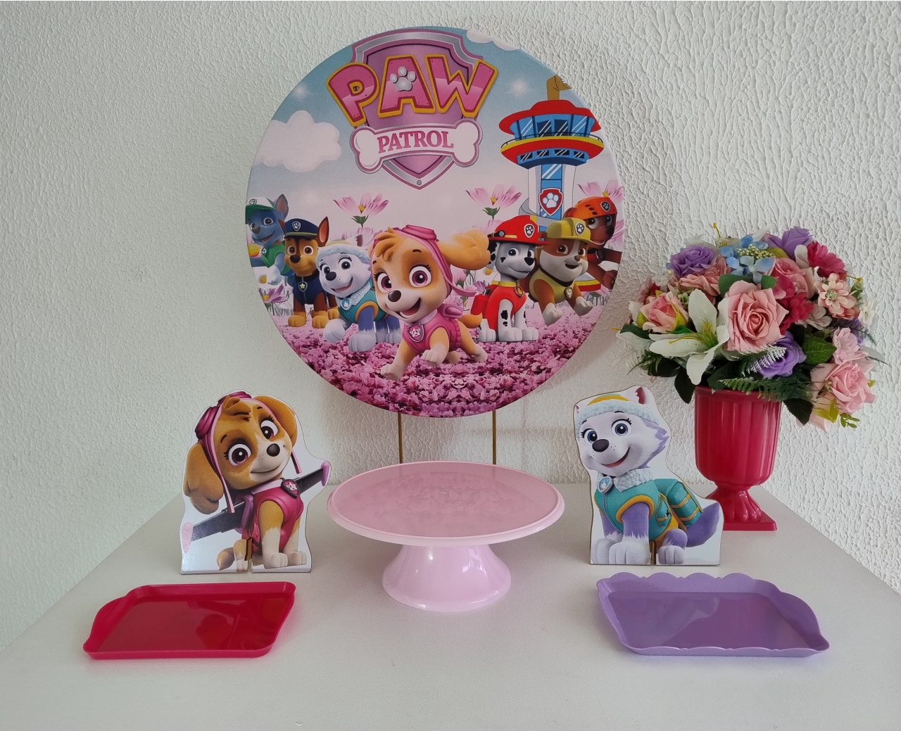 Mini Kit - Festa Na Mesa - Patrulha Canina Rosa - Neide Locações pegue e Monte 