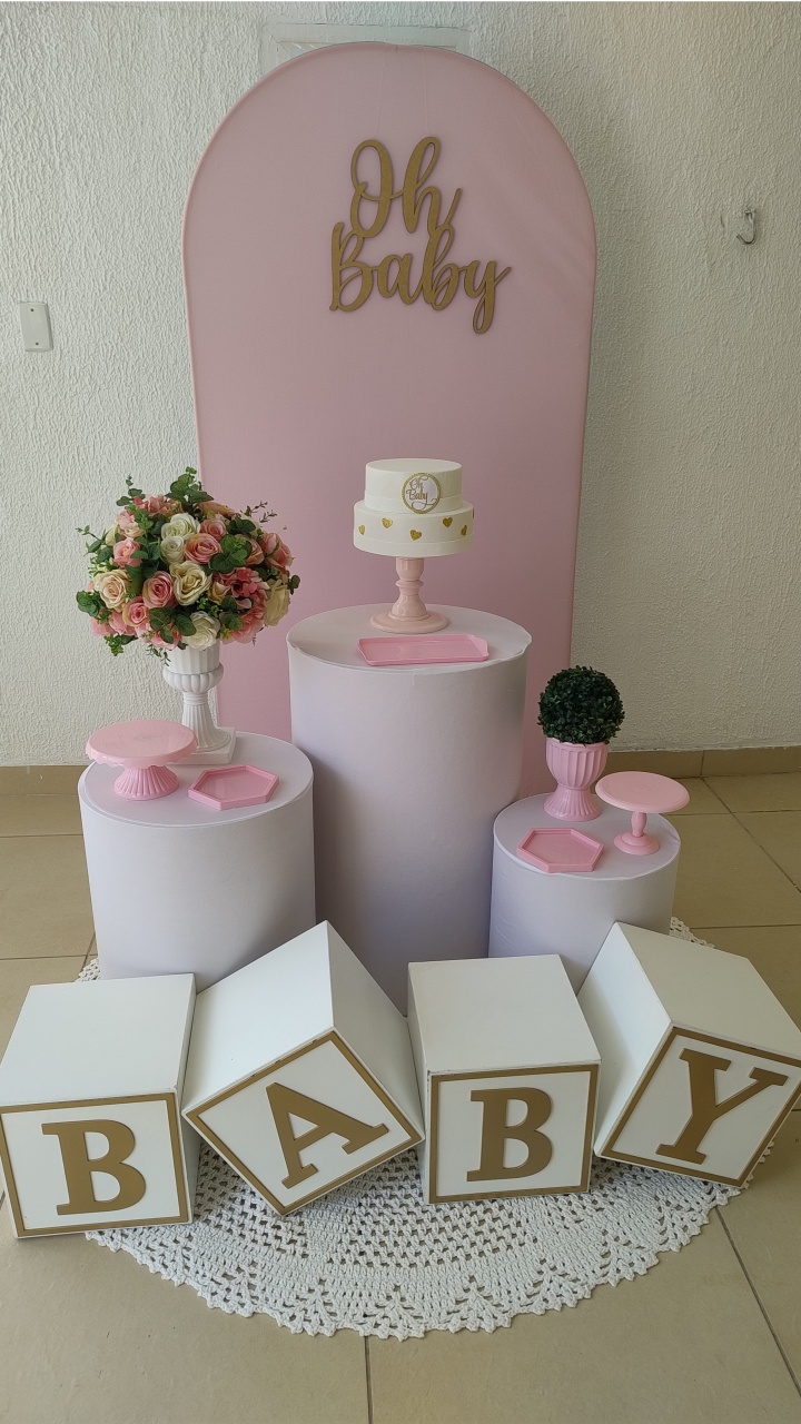 Kit Pegue E Monte Clean Oh Baby Rosa Com Cilindros Capa Lisa Branca E Cubo Baby - Neide Locações pegue e Monte 