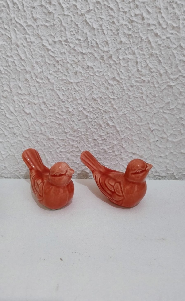 Par de Passarinhos de Porcelana Cerâmica Terracota - Neide Locações pegue e Monte 