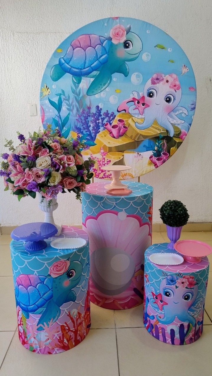 Kit Pegue E Monte Fundo Do Mar Cute Rosa - Tradicional  - Neide Locações pegue e Monte 