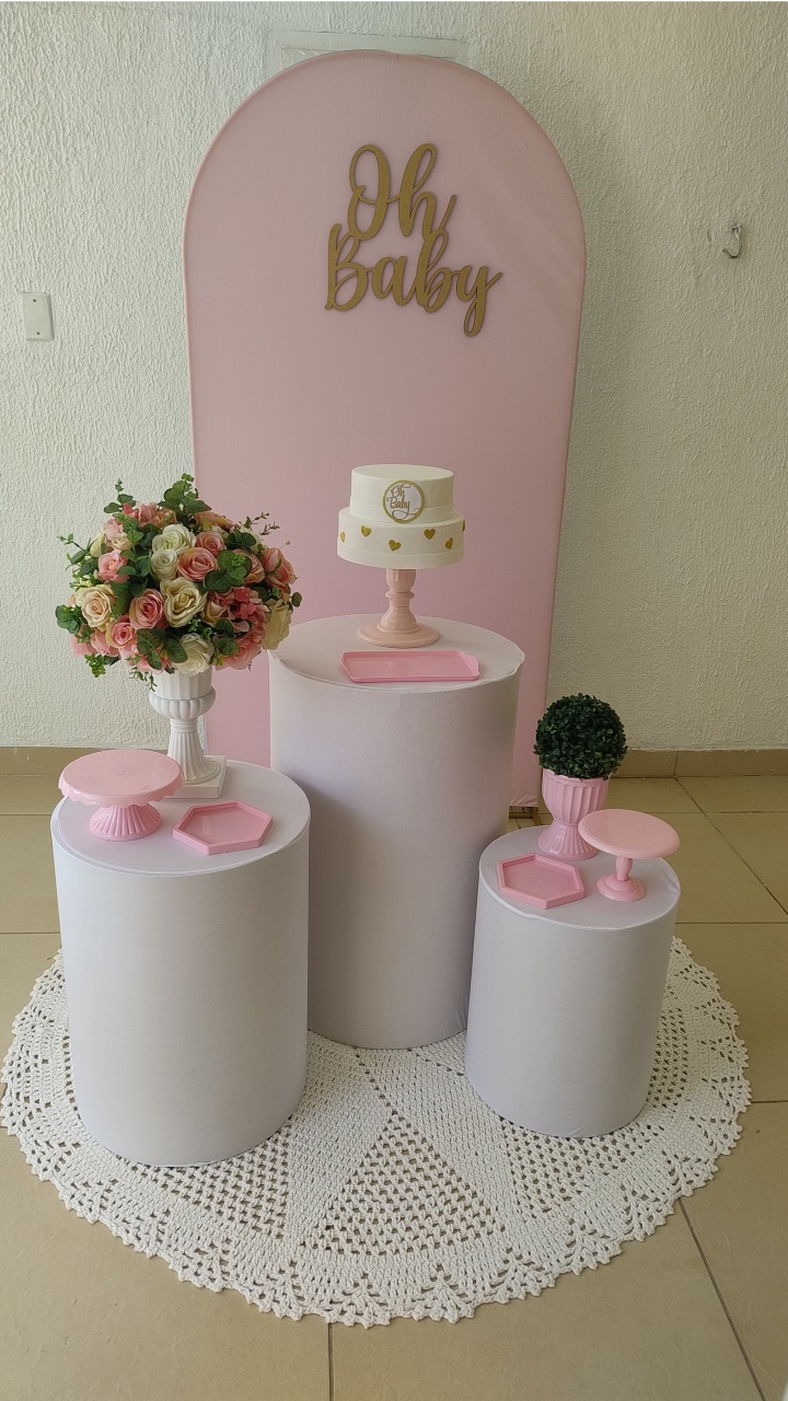 Kit Pegue E Monte Clean Oh Baby Rosa Com Cilindros Capa Lisa Branca - Neide Locações pegue e Monte 