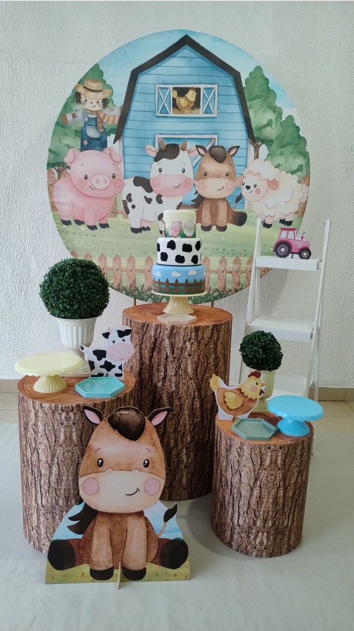 Kit Pegue E Monte Fazendinha Azul Com Escadinha E Displays - Clássico - Neide Locações pegue e Monte 