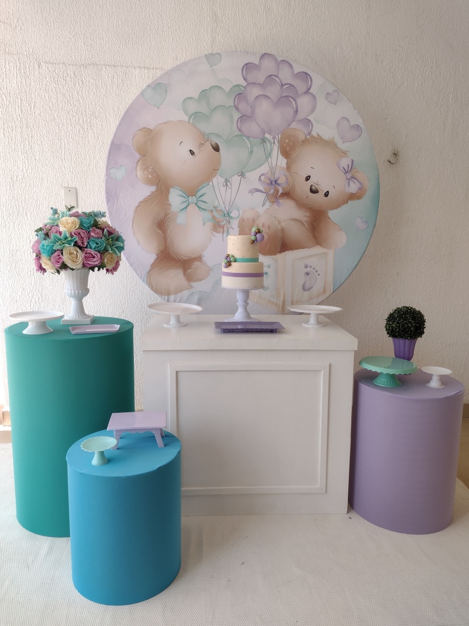 Kit Pegue E Monte Chá de Bebê Ursinhos Baby Aquarela Com Balões - Premium - Neide Locações pegue e Monte 