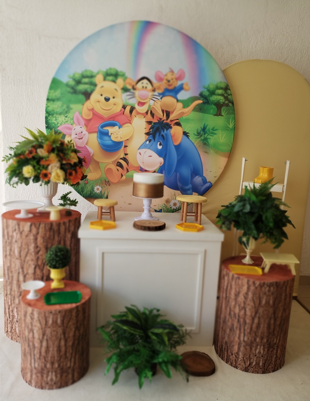 Kit Pegue E Monte Arco Íris Ursinho Pooh Puff - Luxo - Neide Locações pegue e Monte 