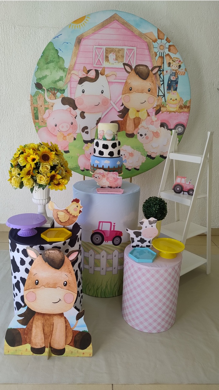 Kit Pegue E Monte Fazendinha Rosa Com Escadinha E Display - Clássico - Neide Locações pegue e Monte 
