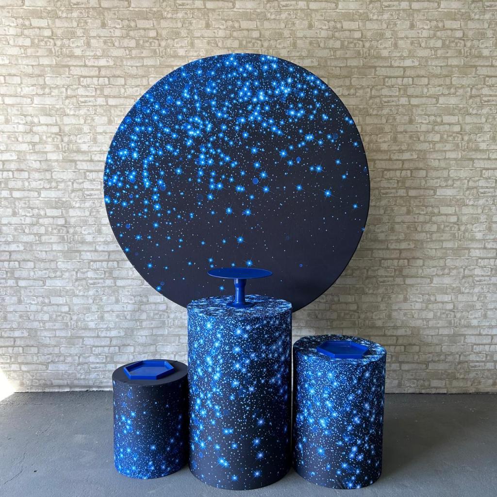 Alugue Tema Para Festa Decoração Glitter Azul Tecido ( Modelo 1 ) - Tallentos Decorações 