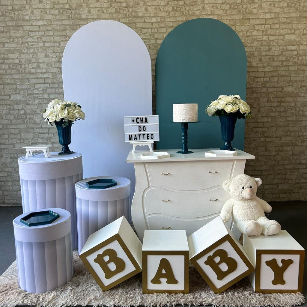 Alugue Tema Para Festa Decoração Chá de Bebê Azul Petróleo Tecido ( Modelo 1 ) - Tallentos Decorações 